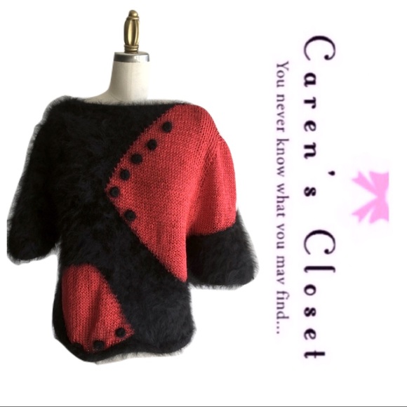 Vintage Red & Black Angora Retro Sweater - Picture 3 of 4